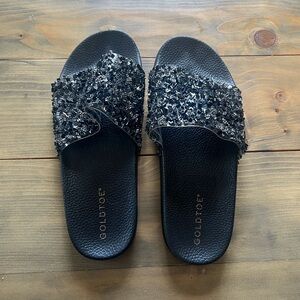 Gold Toe Black Glitter Slide /Slip On Sandals Size 10. Used. Women.